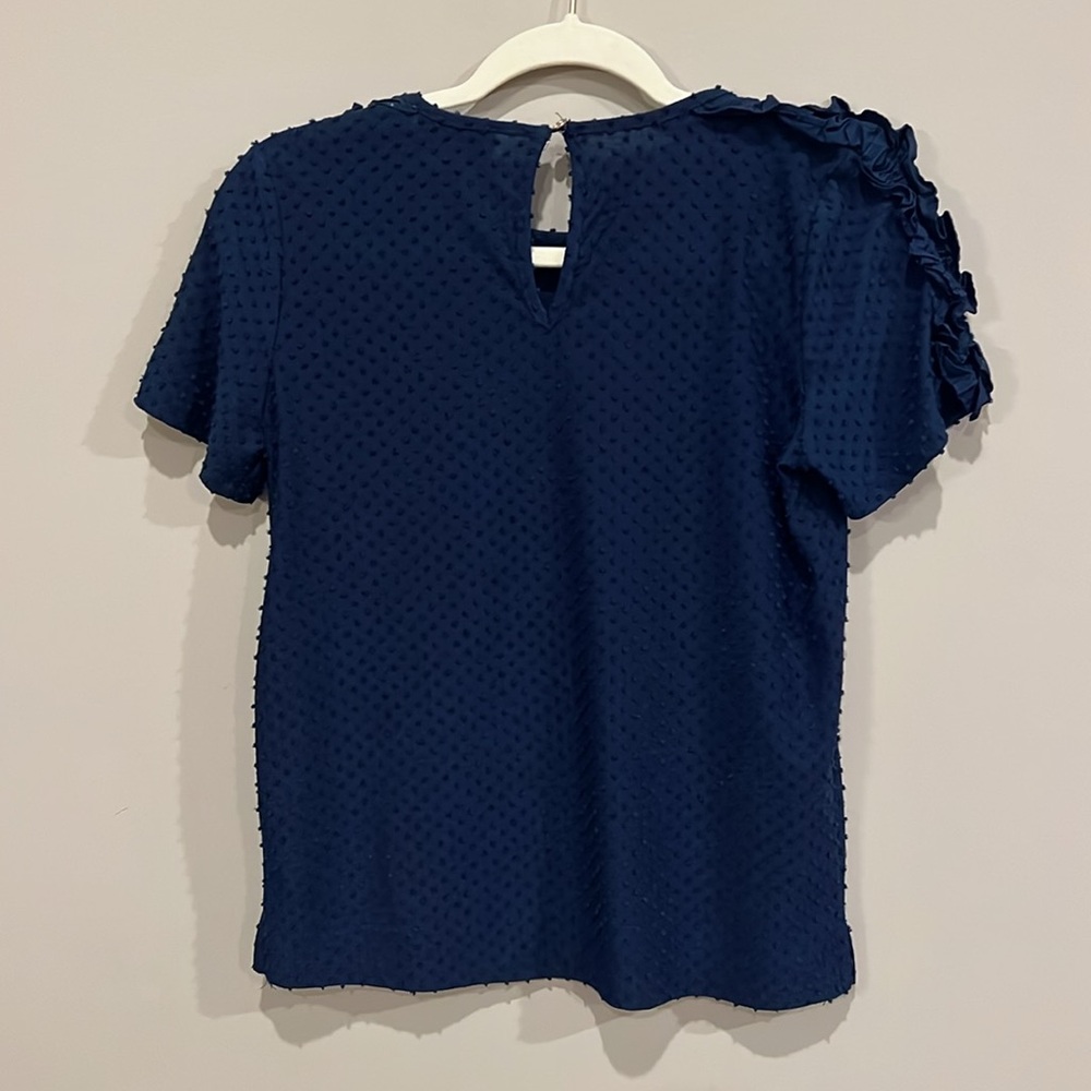 CeCe || Mixed Media Navy Clip Knit Top - Picture 5 of 7